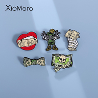 Get Rich Dollar Creative Banknote Enamel Pins Custom Punk Skeleton Money Brooches Lapel Badges Funny Jewelry Gift for Friends