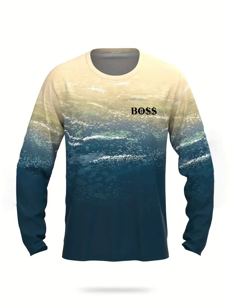 

Мужские футболки с длинным рукавом-градиентная волна с 3D-печатью-Повседневная уличная одежда Осенняя футболка с городским движением модные рубашки для мужчин