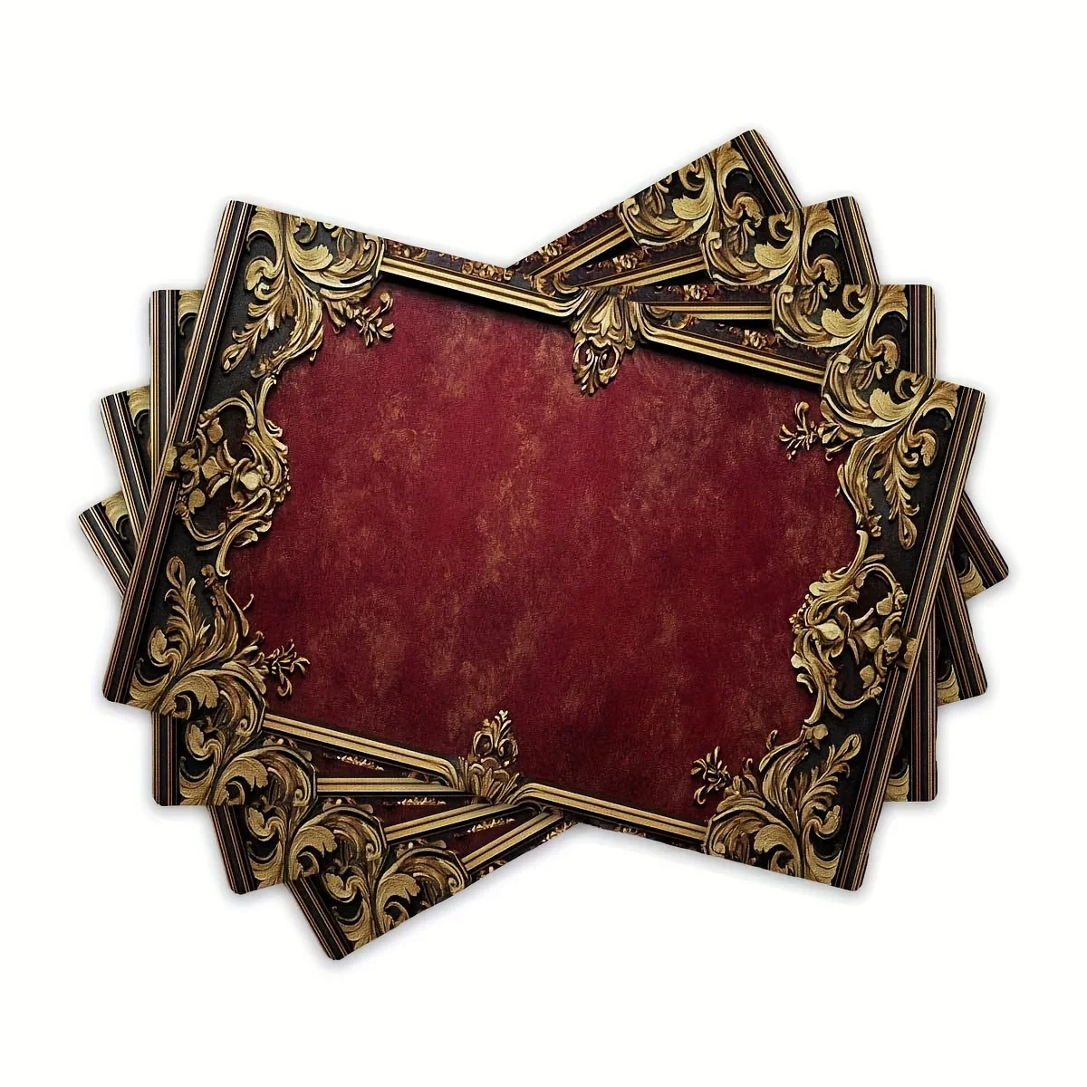 4pcs Vintage Baroque Golden Pattern Placemats, Heat-Resistant Table Mats, Durable and Easy-to-Clean Dining Table Protector