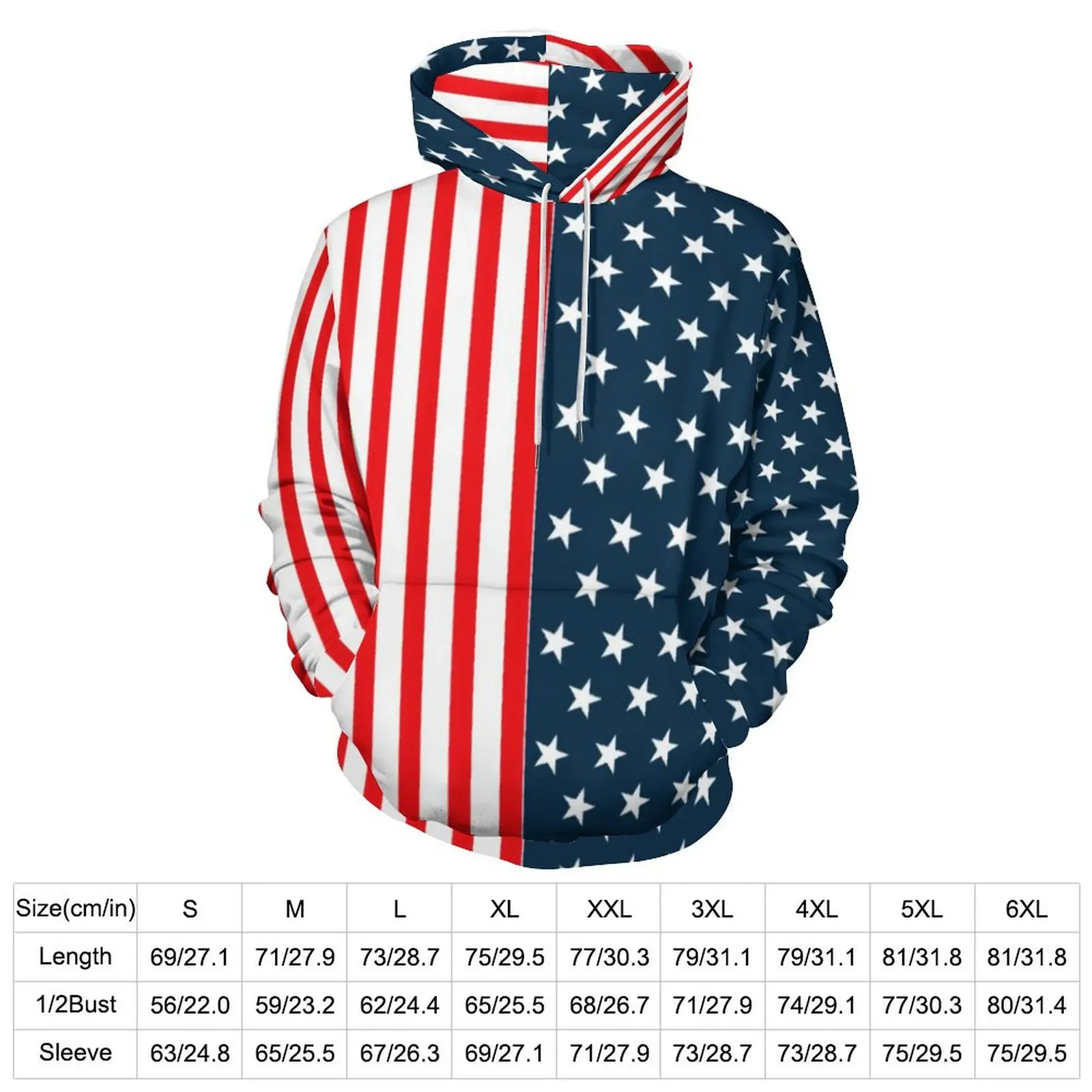 Two Tone Striped Hoodies American Flag Stars and Stripes Street Fashion Casual Hoodie Long Sleeve Elegant Sweatshirts Gift