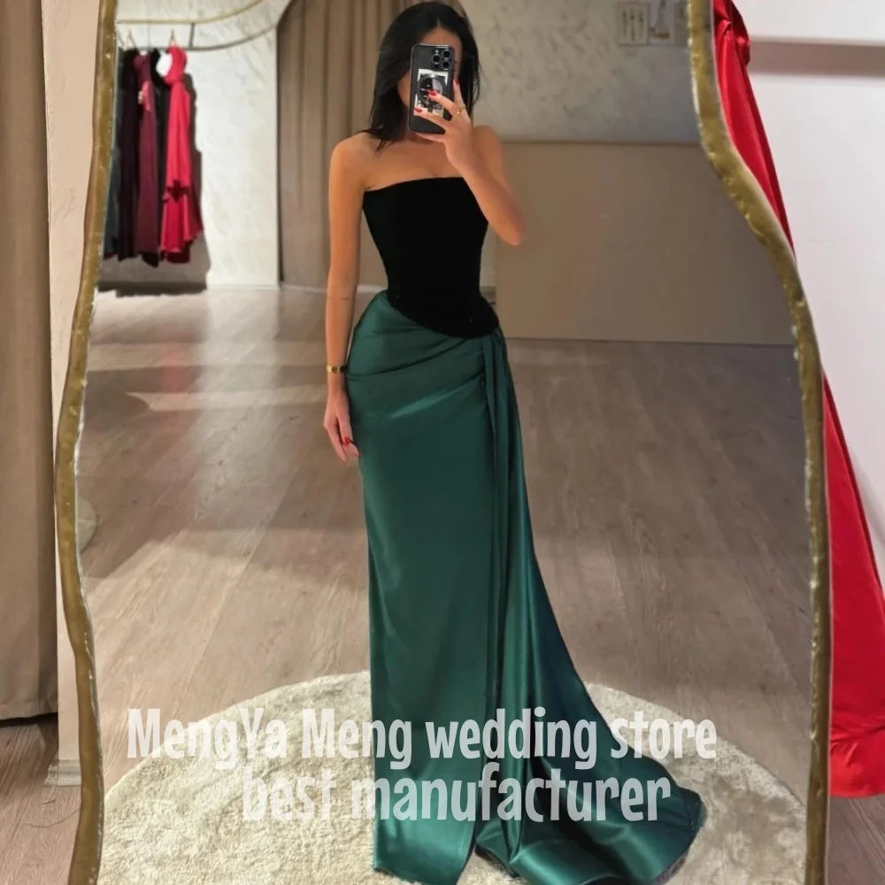 

ZHUISHU Thinyfull Mermaid Velvet/Satin Evening Party Gown Strapless Sleeveless Prom Dress Split Formal Occasion Dress Customized
