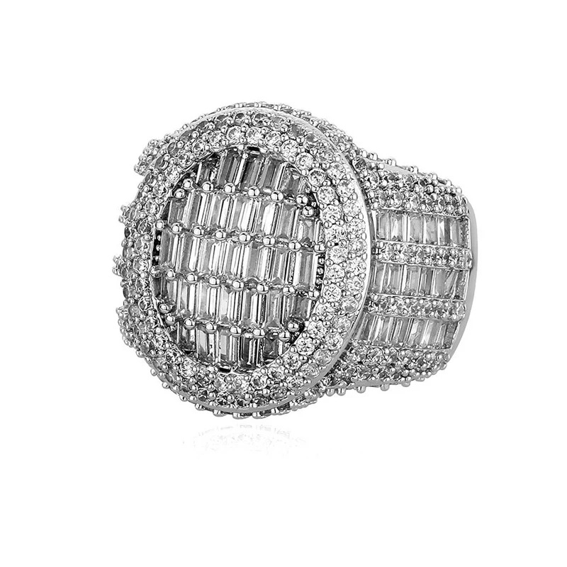 Hip Hop 5A+ CZ Stone Paved Bling Ice Out Round Finger Rings for Men Rapper Jewelry Gold Silver Color Drop Shipping