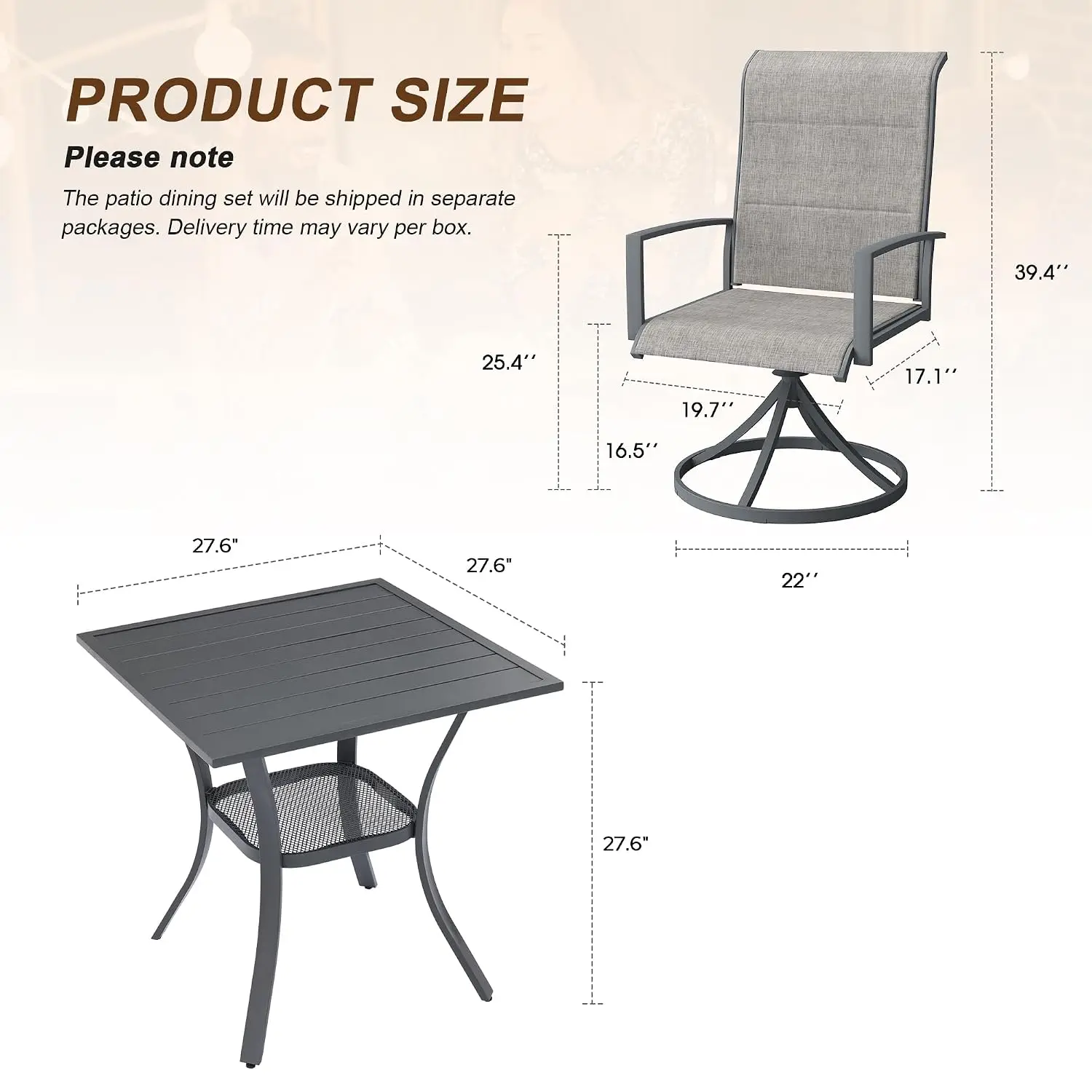 Outdoor Dining Set 3PCS 28