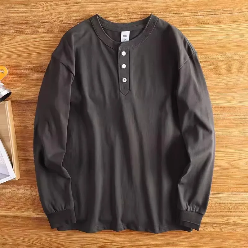 Loose Casual Long Sve Men's T-irt Retro Base irt Autumn Winter plus Size 300 Pou Comfortable Soft Polyester Fiber