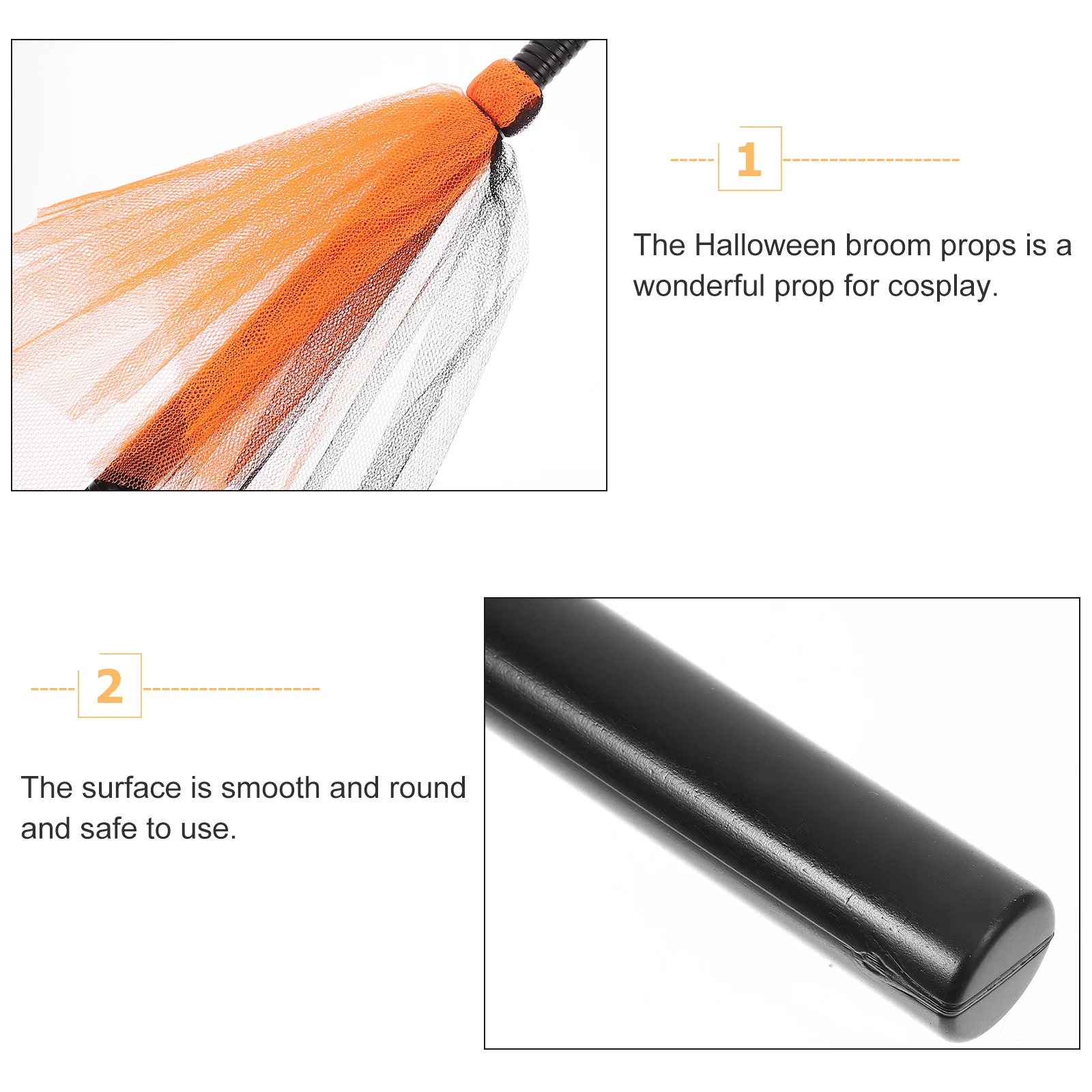 

Flying Broom Halloween Cosplay Props Decorate Broomstick Orange Decoration for Party
