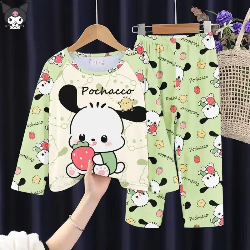 

Kuromi Girl Pajamas 2Pcs Spring Autumn New Anime Cartoon Long Sleeve Trousers Home Clothing Sanrio Comfort Skin-Friendly Soft
