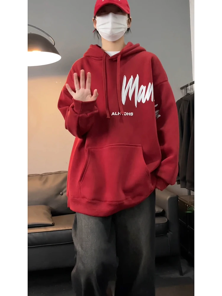 Red Wine Color y Japanese Sle Men's Hoodie Spring New Year High-End Outerwear Couple oulder Level Hat irt