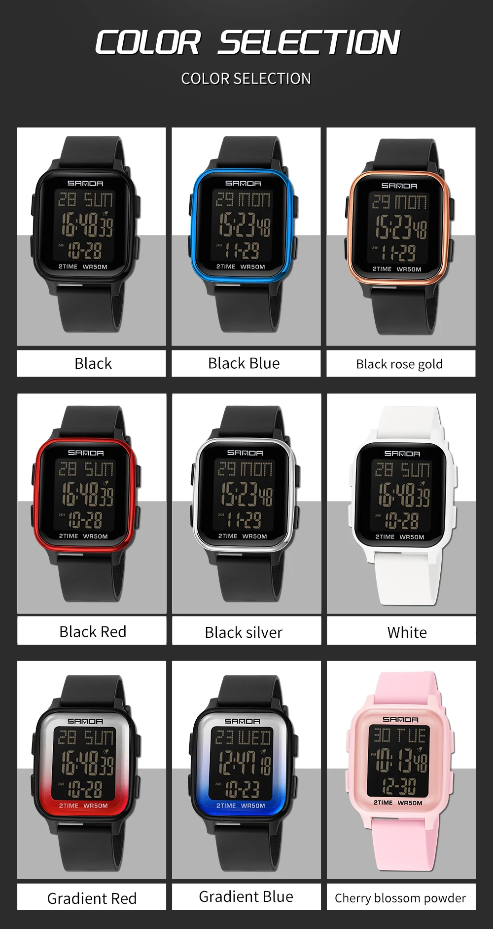 SANDA 6211 модные мужские электронные часы спортивные водонепроницаемые многофункциональные светодиодные будильники студенческие электронные часы