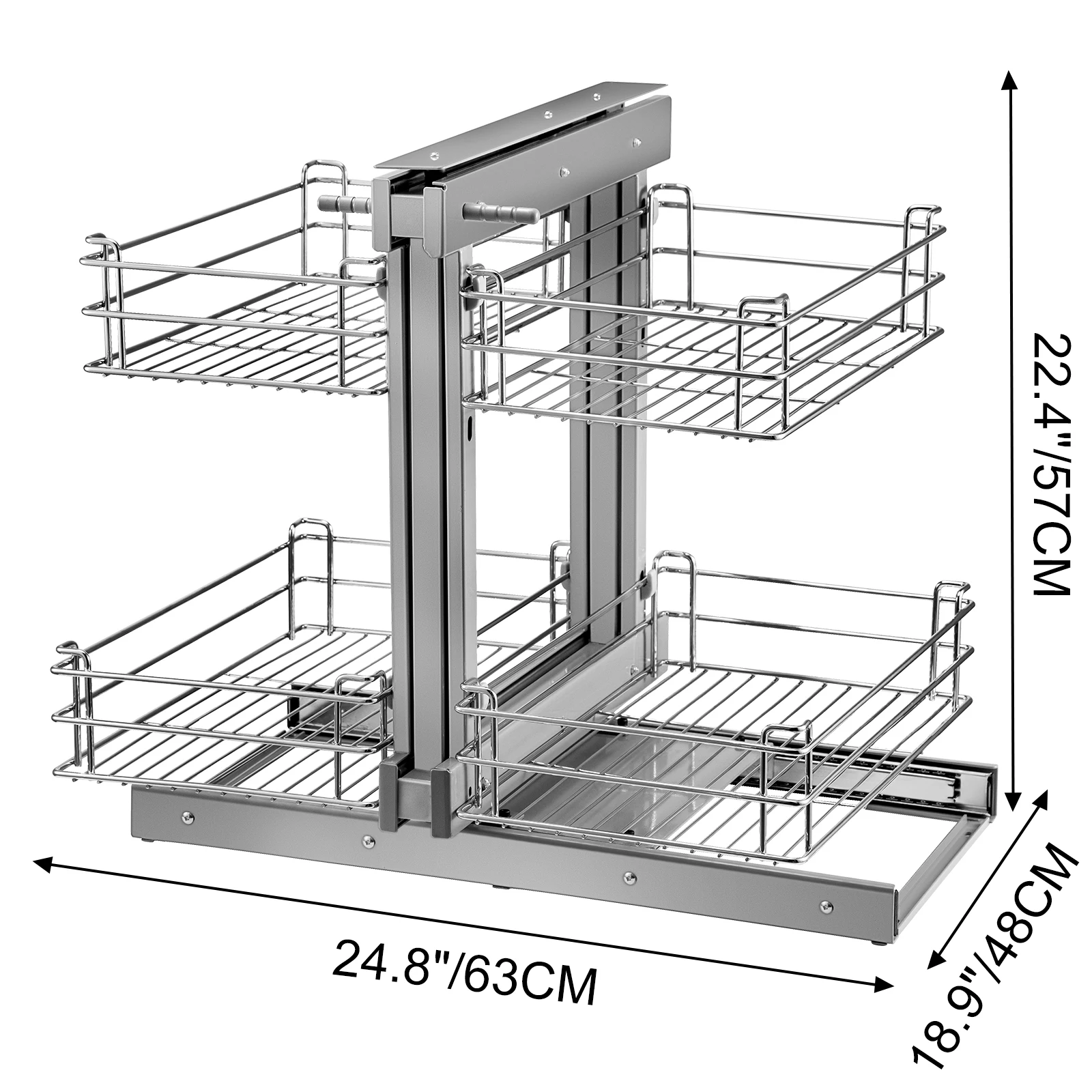 VEVOR Étagère Coullissante Meuble d'Angle pour Placard d’Une Ouverture 40 cm, 4 Paniers d'Angle 63x48x57 cm, Plateau Coullissant Charge au Total 48 kg en Acier au Carbone, Rangement d’Angle Cuisine