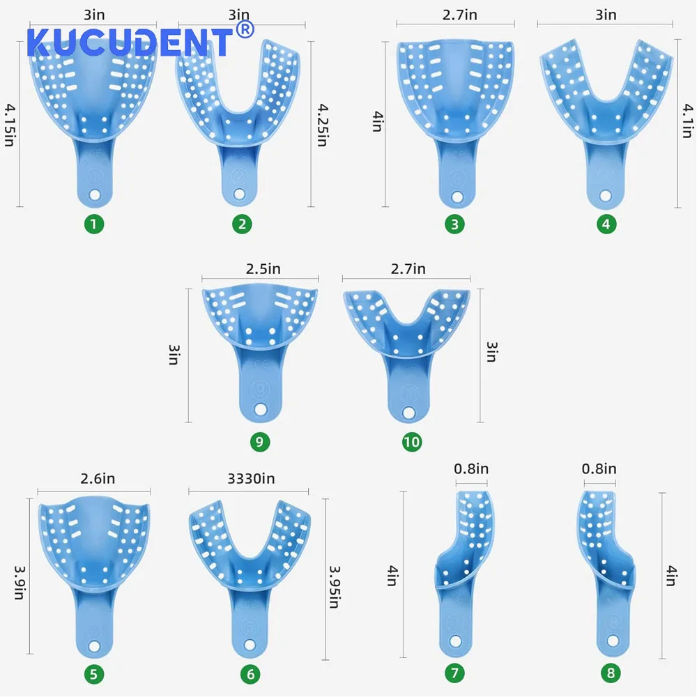 KUCUDENT 10 Pcs Dental Impression Trays Perforated Disposable Plastic Teeth Holder 121°C Autoclave Dentist Lab Materials