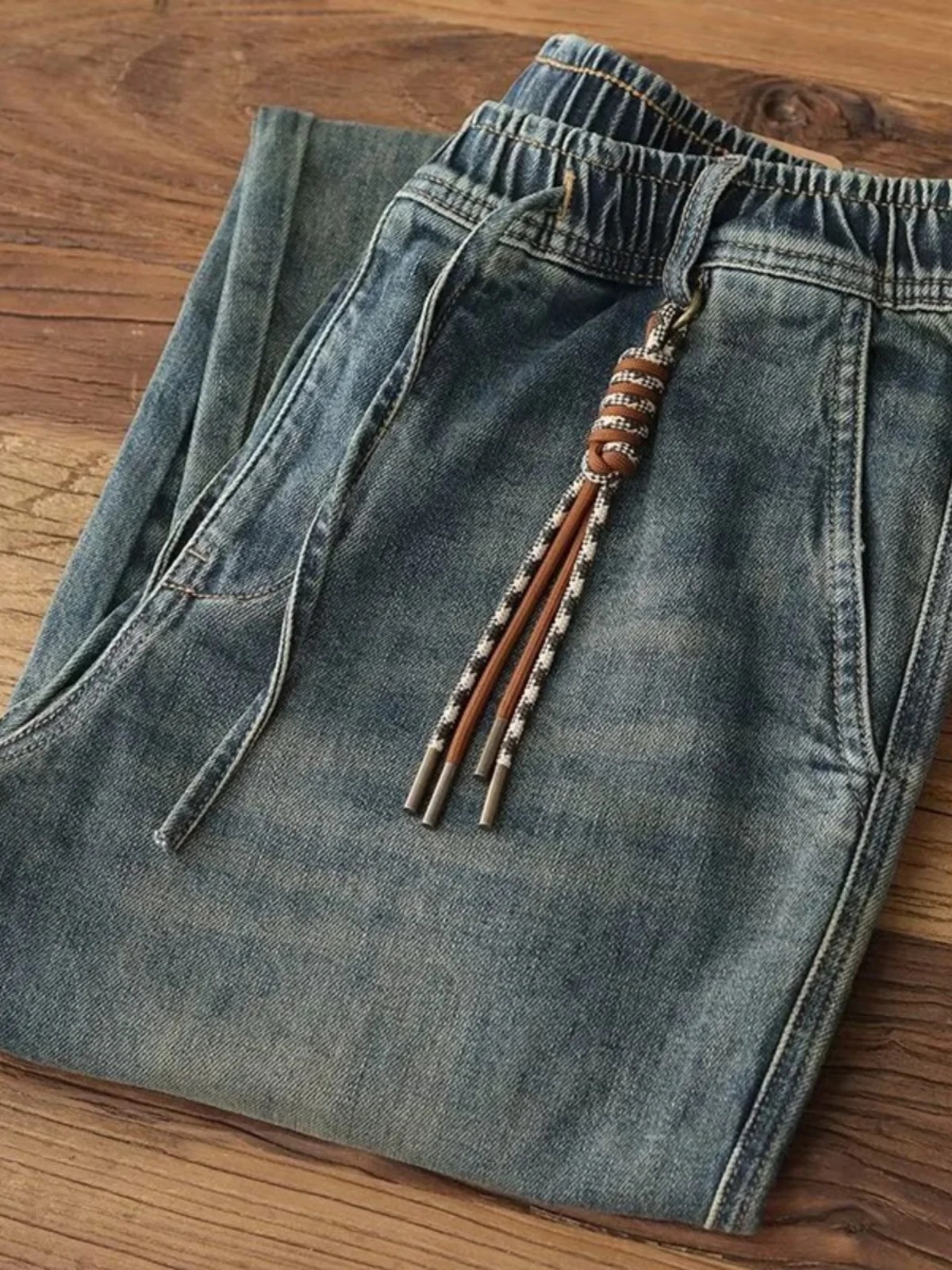 

Мужские модные джинсы из хлопка и денима, прямого кроя, повседневные, свободные, винтажные, с высокой талией, классические синие, укороченные, коллекция Осень 2024, Harbin Sle