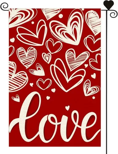 Valentine's Day Garden Flag 12 x 18 Inch Double Sided for Outside, red RED YYZ
