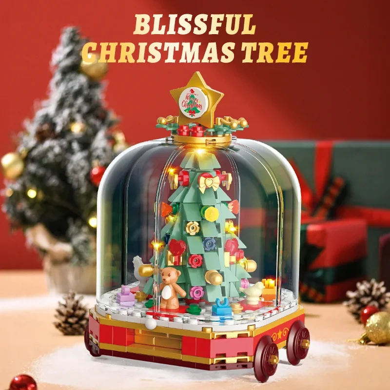 MOC 크리스마스 기차 썰매 진저브레드 하우스 블록 세트 눈차량 마을 장식 트리 장난감 어린이 휴일 크리스마스 선물