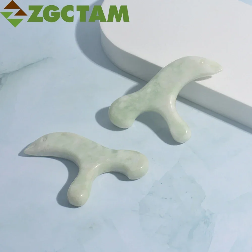 

Natural Jade Stone Gua Sha Massage Board, Trident Massage Stick Acupuncture Point Massage, Acupoint Eye Care SPA Scrapers Tool