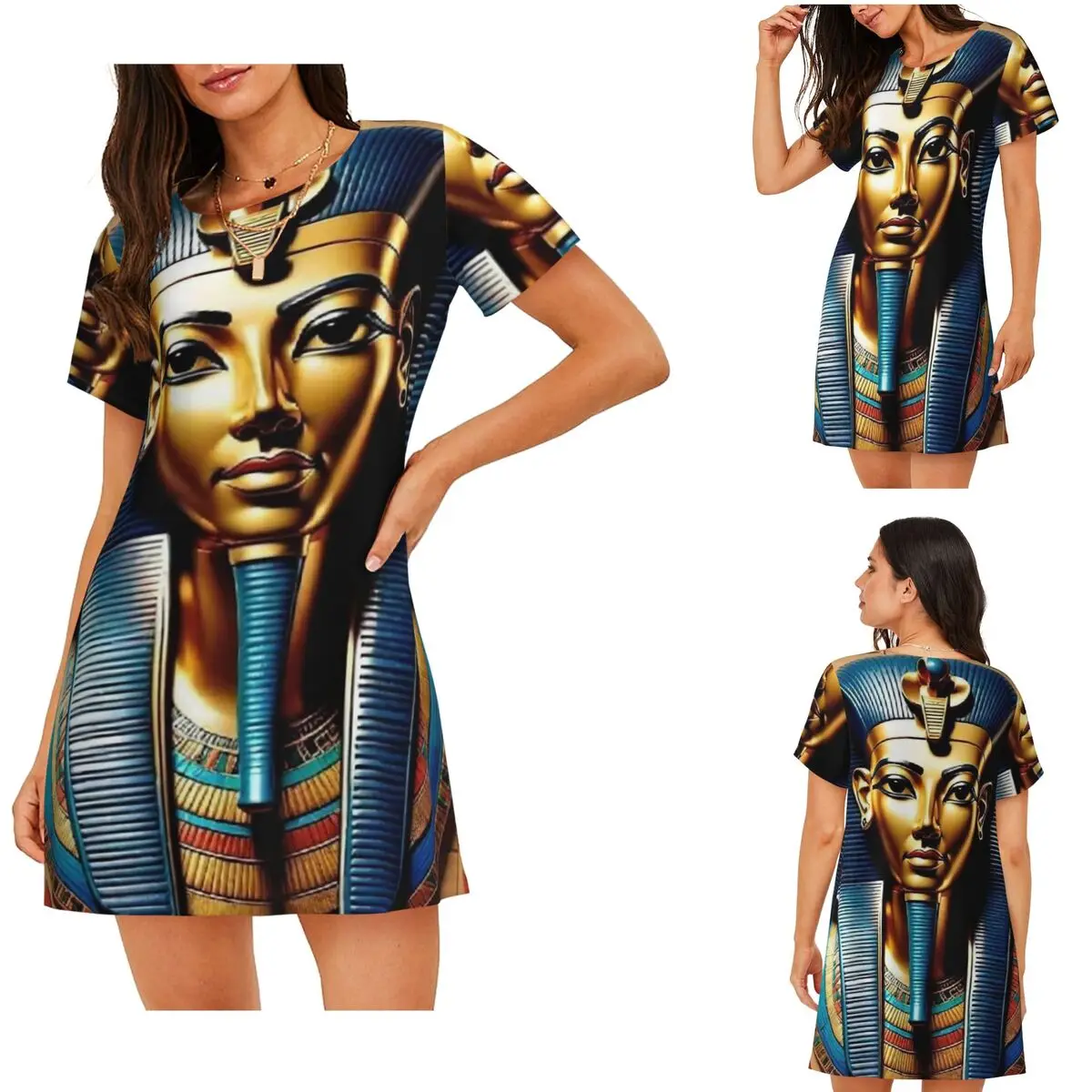 Egyptian Pharaoh With Golden Crown Illustration Short Sleeves Nightdress For Sleeping Sleepshirts Women Short Sleeve Nightgowns