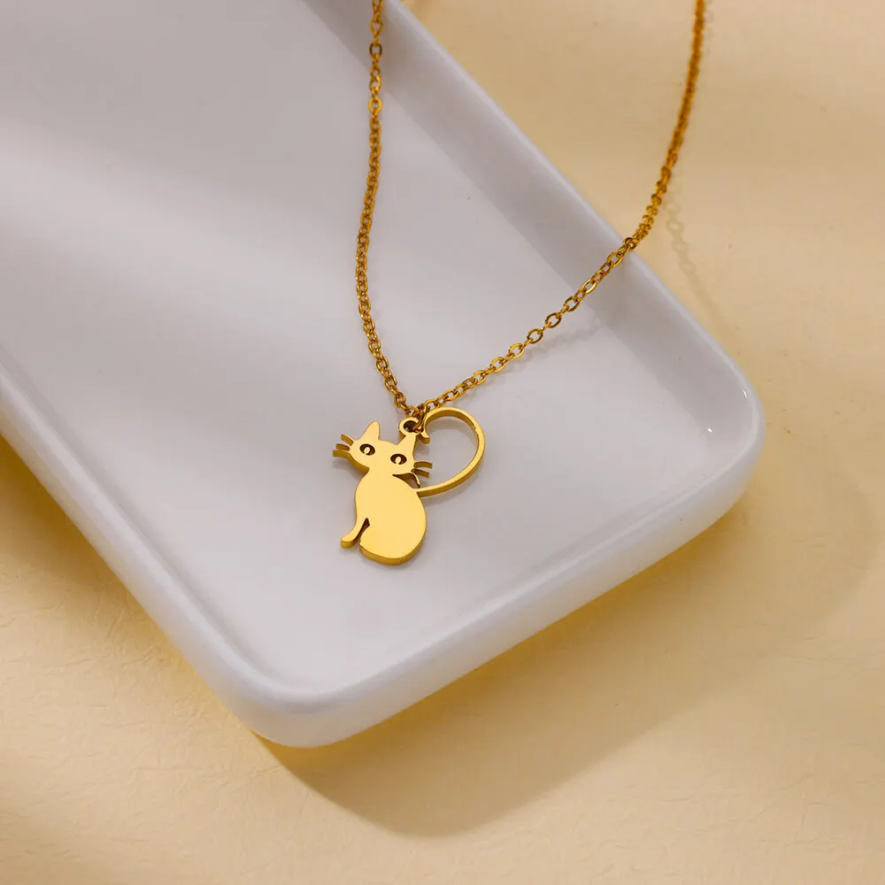 A-Z Initial Letter Dainty kitten Necklace for Women Stainless Steel Gold Color Pendant Letter Choker Jewelry Gifts