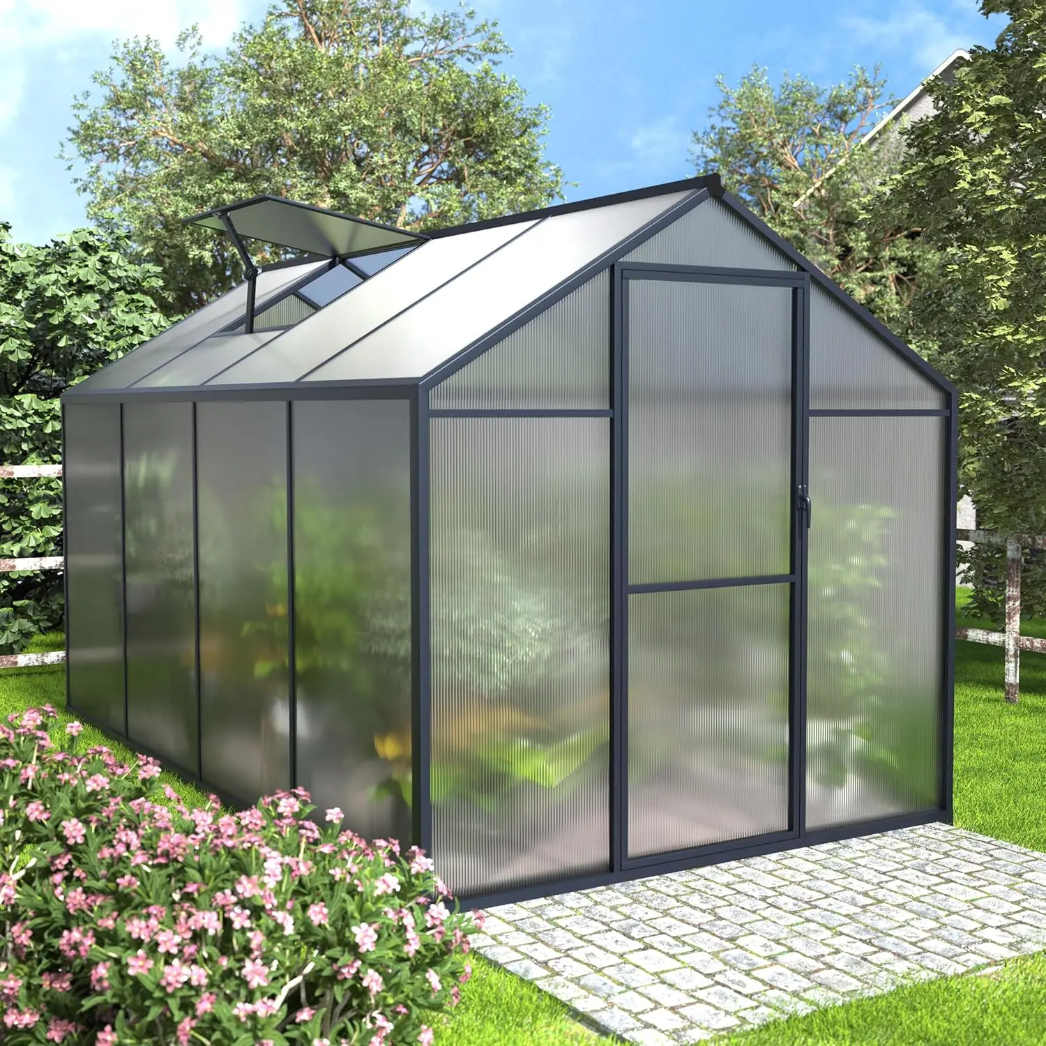 

6' x 8' Polycarbonate Greenhouse, Upgraded Green House for Outdoor with Sturdy Aluminum Frame Greenhouse with Vent, Customized