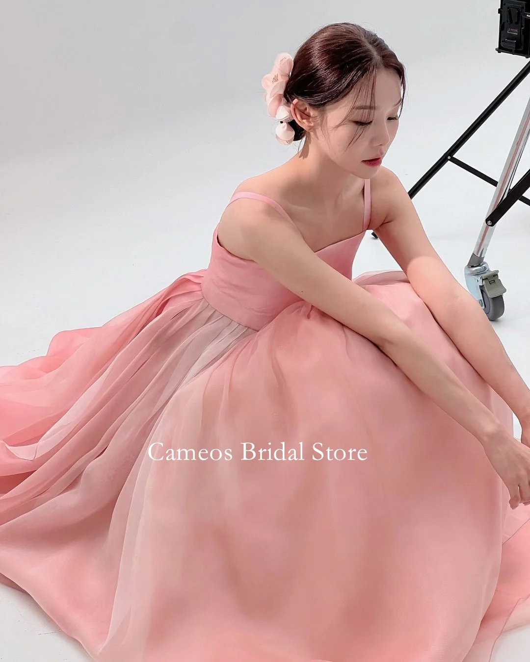 Cameos Korea Spaghetti Straps Evening Dress Customized Formal Prom Dress Organza Pink  웨딩드레스 Occasion Party Evening Gown