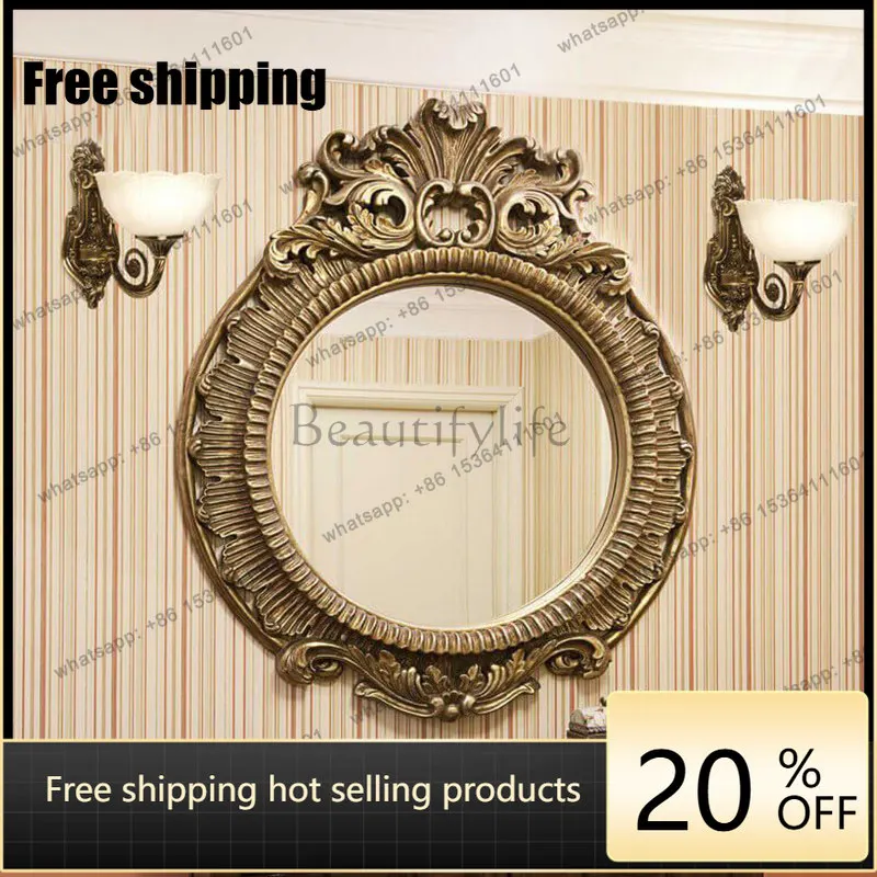 LD French retro rococo porch fireplace decorative mirror carved wall hanging bathroom mirror