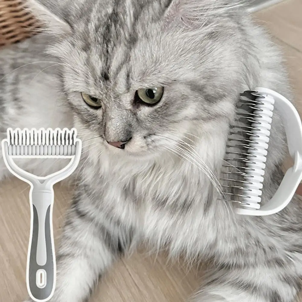 

Расческа для собак Щетка для собак из нержавеющей стали Двусторонние расчески для кошачьей шерсти Узел Открытие для удаления шерсти домашних животных Нож для ухода за домашними животными Щетка для собак