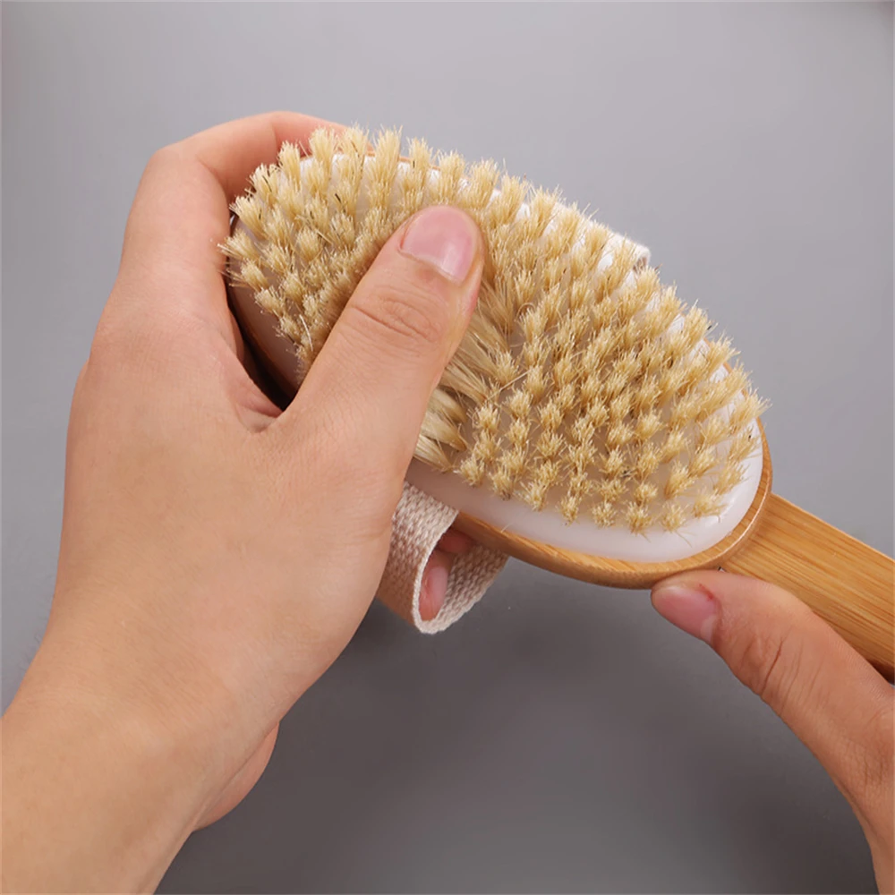 Long Wooden Handle Body Brush Removable Bristle Exfoliating Dry Skin Back Scrubber Shower Skin Spa Cleaning Massager Bathroom