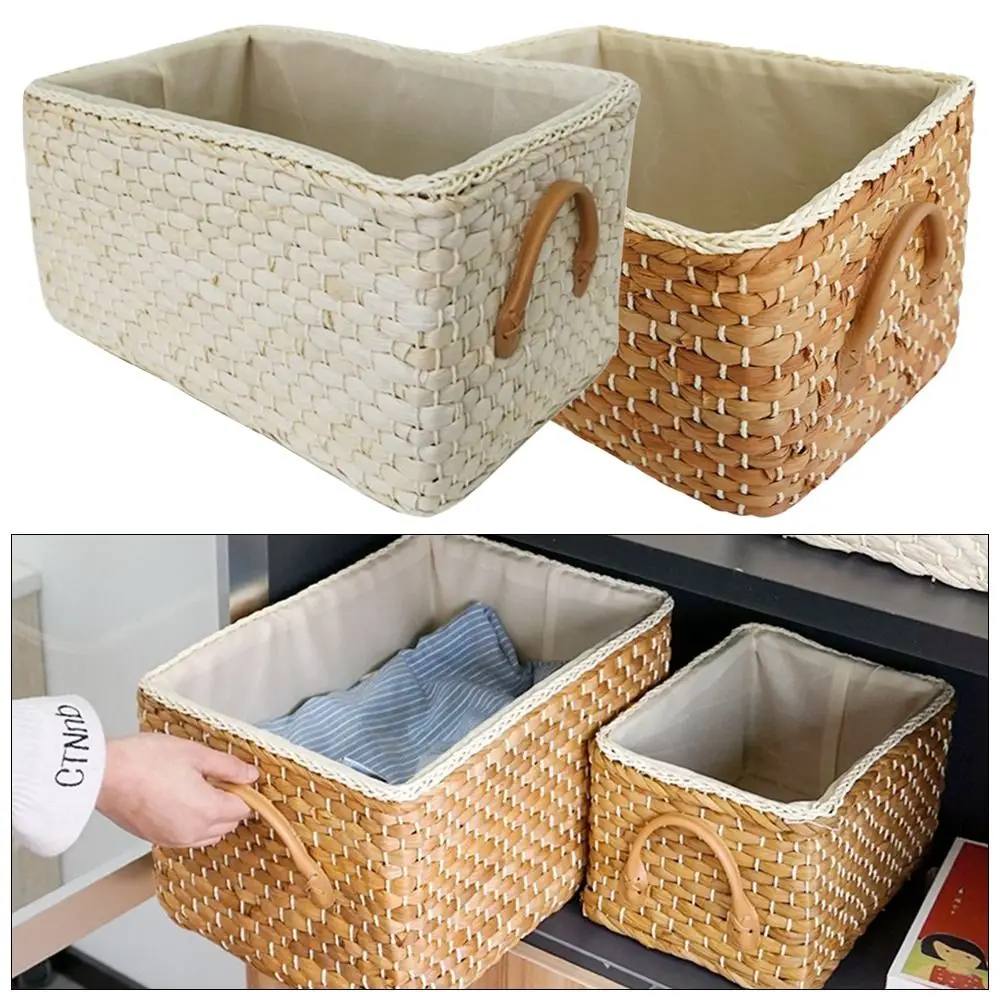 1Pcs Kitchen Organizer Storage Basket Durable Rectangular Rattan Woven Seagrass Bins Container Nautral Wicker Basket