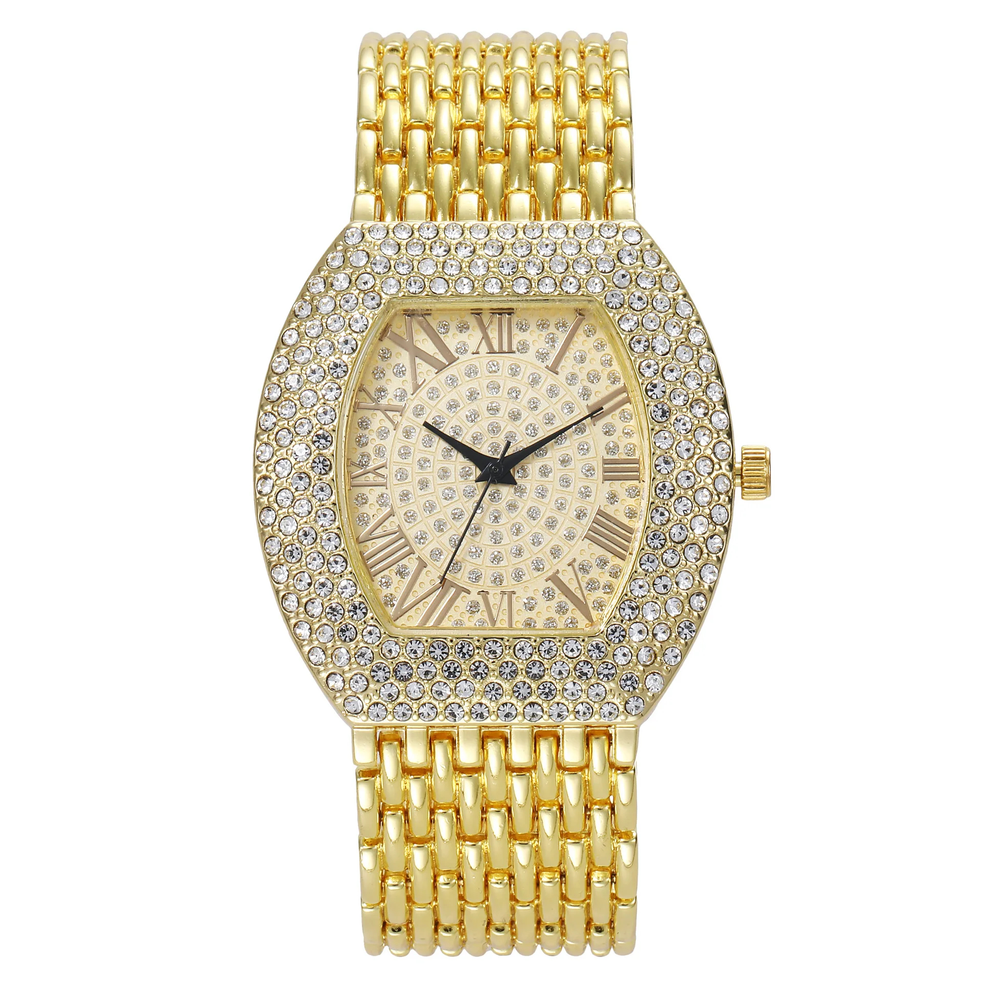 UTHAI H64 Women\'s Full Diamond Watch Temperament Gold Steel Band Barrel shaped Full Sky Star Vintage Fashion Quartz Wristwatches