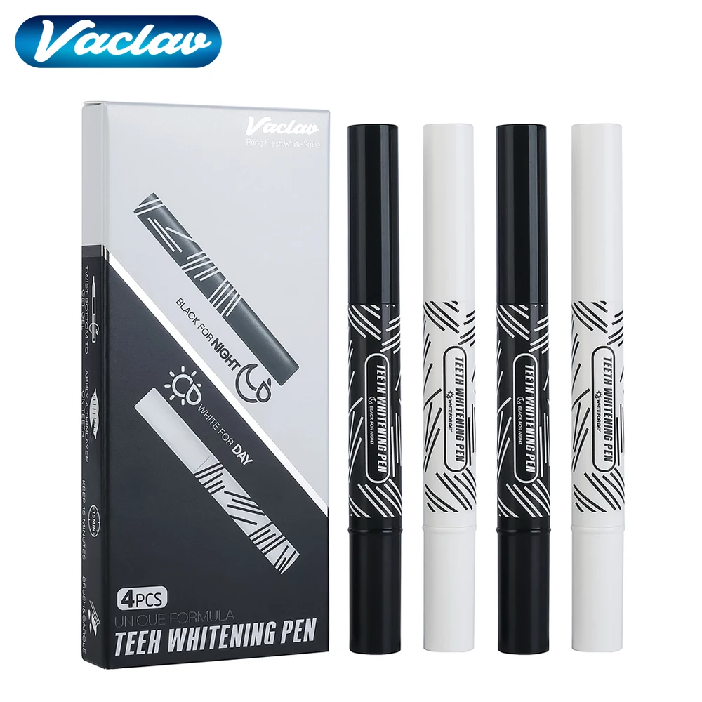 

Vaclav Teeth Whitening Pen 4Pieces/Box Day+Night Gel Kit-Effective Enamel Safe No Sensitivity for Tooth Up to 1-5 Shades Whiter