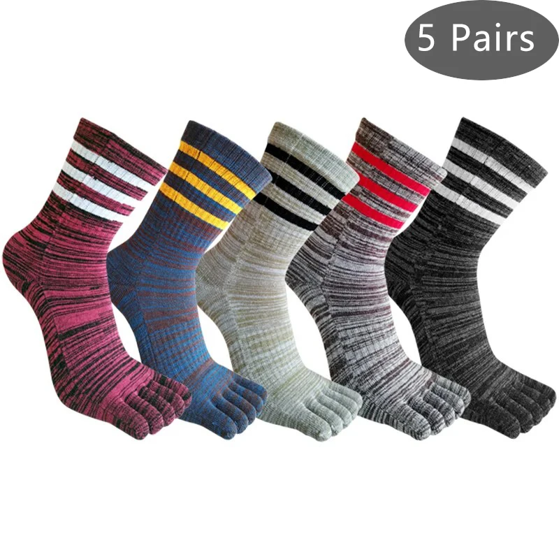 5 Pairs Man Sport Toe Socks Cotton Striped Colorful Compression Sweat-Absorbing Deodorant Fitness Travel 5 Finger Short Socks