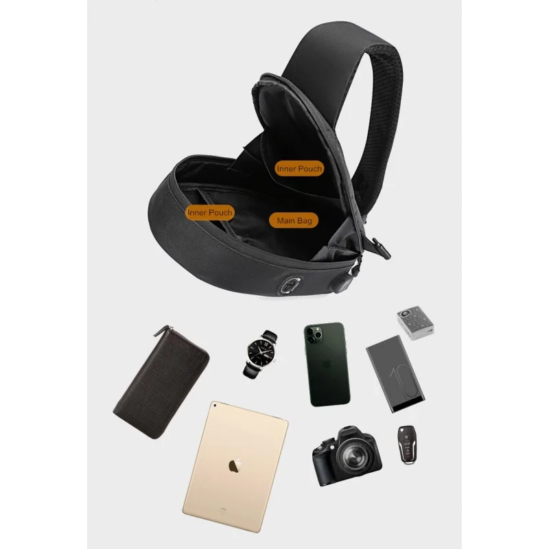 حقيبة صدر للرجال للدراجات النارية بشحن USB حقيبة ظهر صغيرة مقاومة للصلابة #6