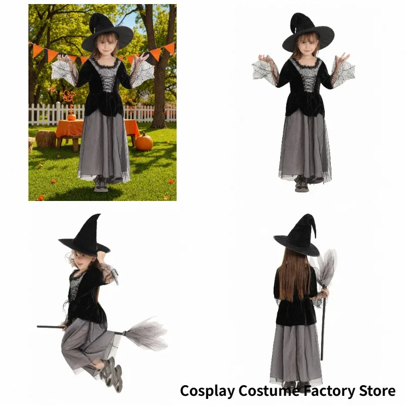 Disfraz de Hada Mágica Brillante de Brujita para Halloween 2026 para Niña, Ropa de Actuación para Fiesta de Cumpleaños de Carnaval y Cosplay