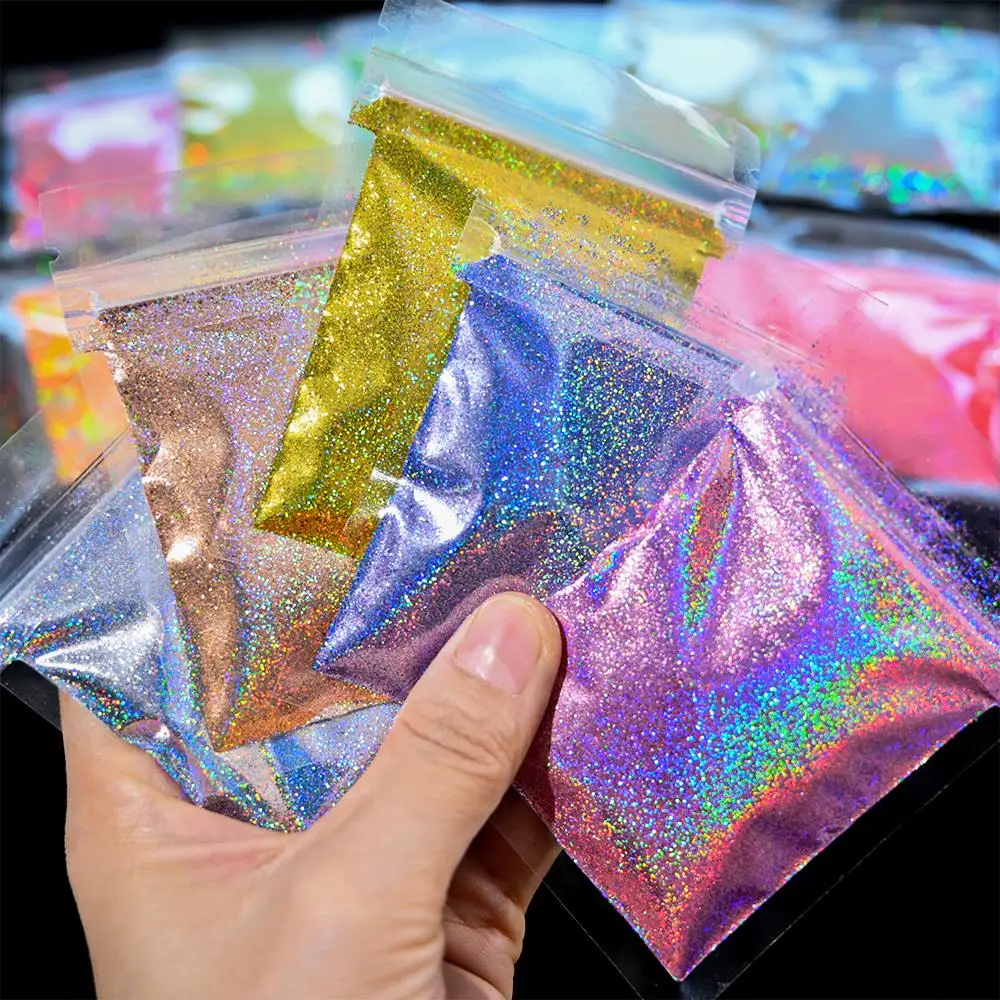 10g Laser Gradient Nails Art Glitter Powder Gold/Silver Holographic Chrome Pigment Dust 0.2mm Ultra Fine Sparkly Nail Supplies *