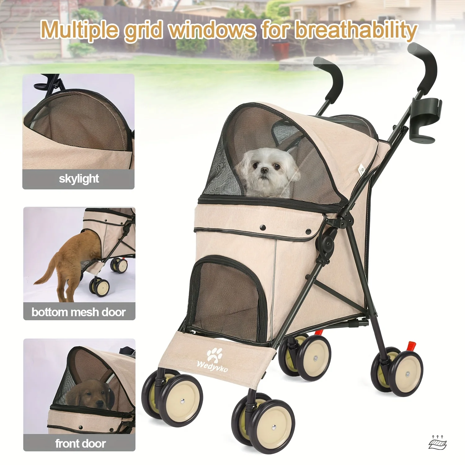 

Medium Dog Stroller 50lb - Pets Stroller for Medium Dogs with Storage Basket & Pouch, Security Leashes