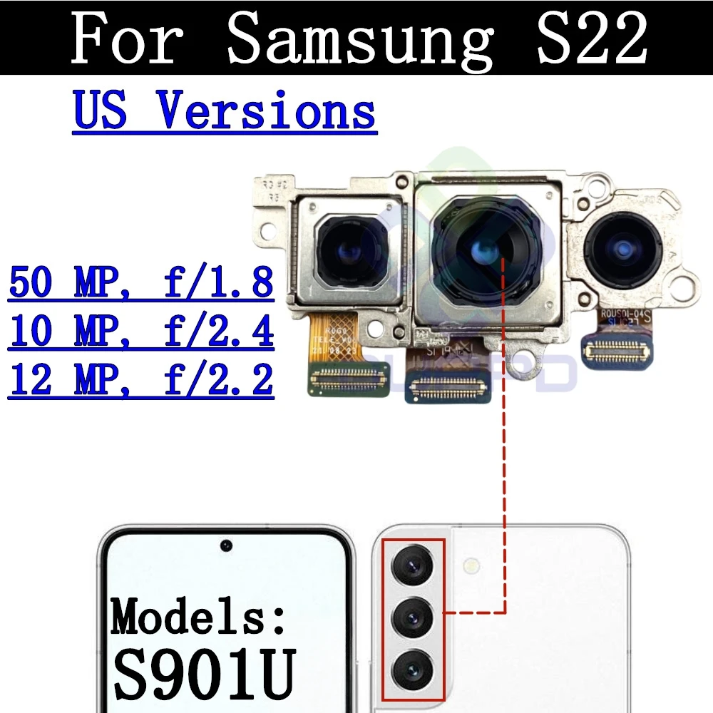 Back Camera Cover Lens For Samsung Galaxy S22 5G SM-S901 Telephoto + Wide + Main Front Rear Camera Module Flex Parts