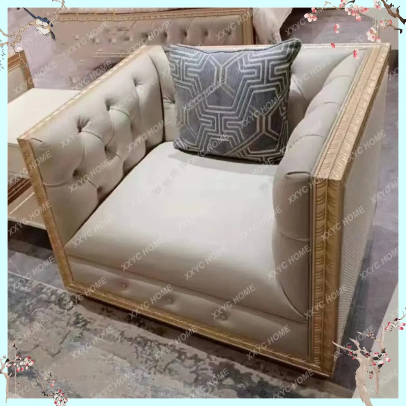 X-S   simple light luxury solid wood sofa combination   living room three-person sofa champagne gold HG