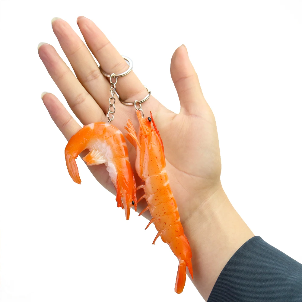 Funny Shrimp Pendant Keychain Prawm Key Ring Food Sea Animal Kids Toy Charm Ornament Lobster Palinuridae Fishermen Crayfish