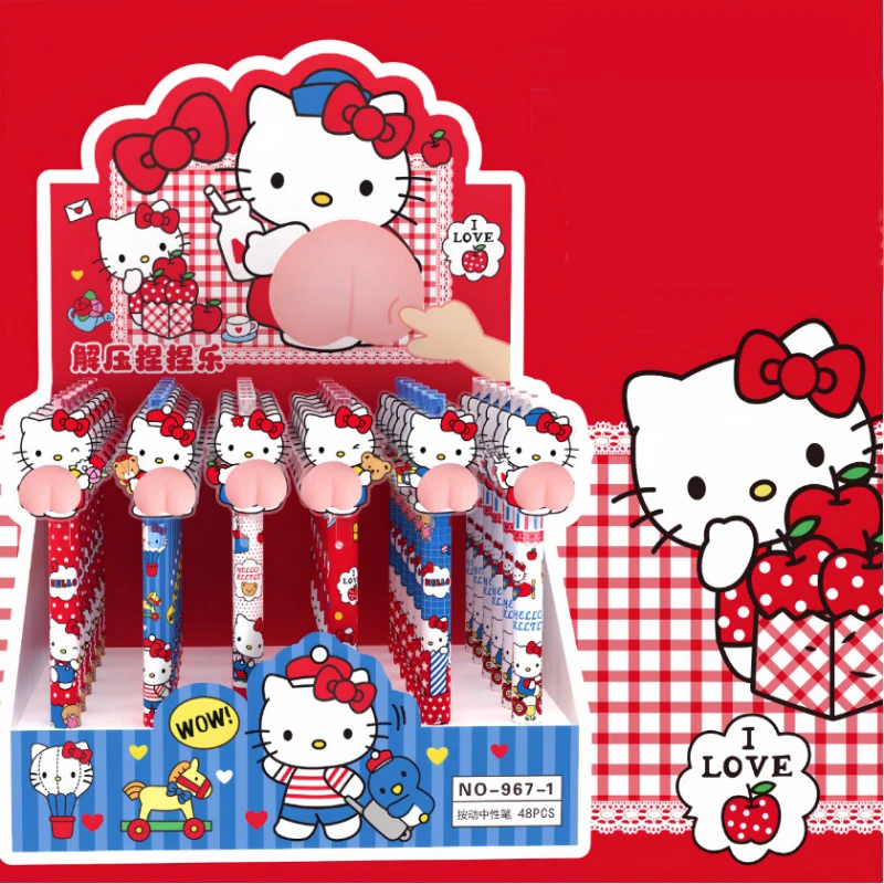 

48pcs/lot Cartoon Sanrio Kitty Press Gel Pen Cute 0.5mm Black Ink Press Signature Pens School Supplies
