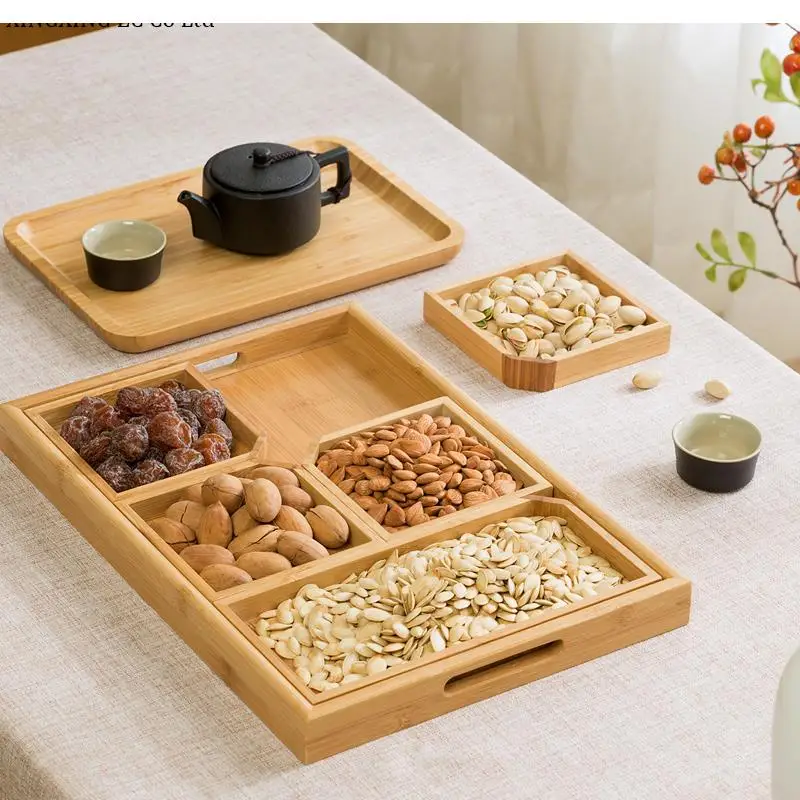 Bamboo Water Cup Tray Fruit Tea Baking Grilled Steak Cake Household Rectangular Solid Wood Japanese Style