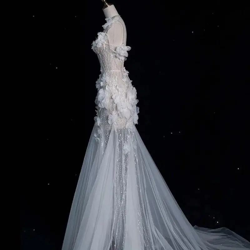 Weiße Abendkleider für Damen, High-End-Luxus-Nischen-Hochzeitskleid für Erwachsene, Toasten, schweres Handwerk, Party, elegantes Kleid, Brautjungfernkleid