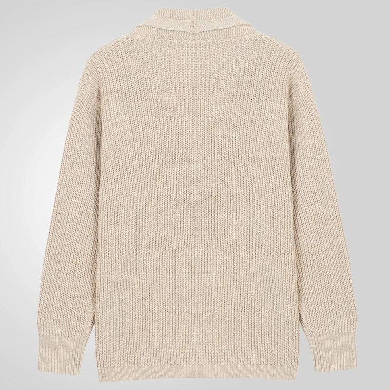 Musim Gugur dan Musim Dingin Mode Mewah Baru Pria Kemeja Rajut Tebal Berwarna Solid Kerah Panjang Lengan Cardigan Sweater Mantel Atasan