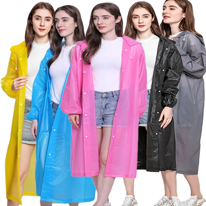 Adult Thickened Waterproof Rain Poncho Coat PEVA Women Man Raincoat Camping Clear Transparent Hoodie Rainwear Suit