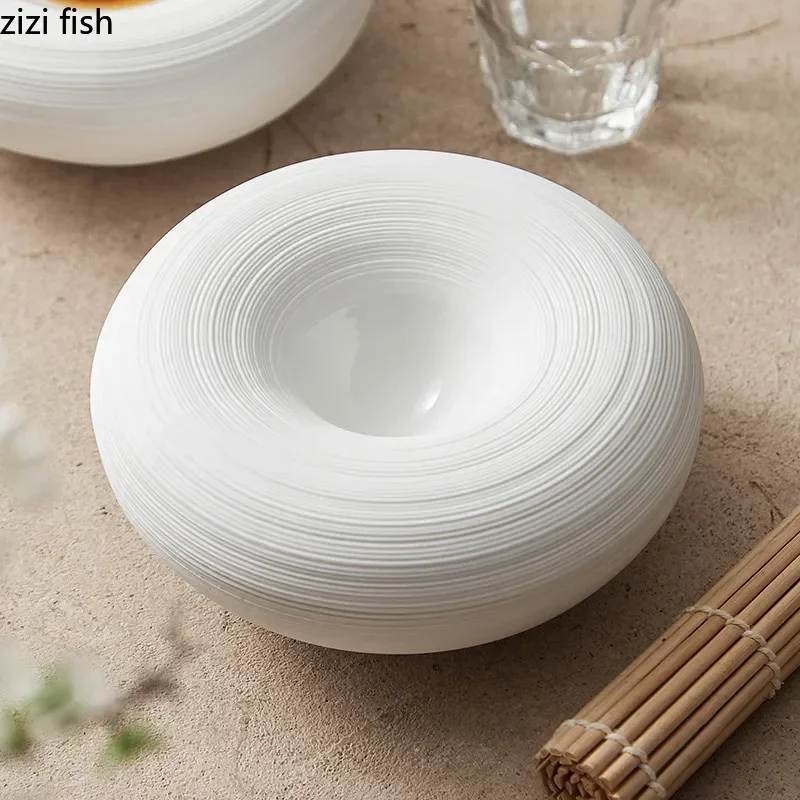 White Double Layer Insulation Plate Serving Plate Ceramic Circular Thick Soup Plate Snack Dish Salmon Dish Restaurant Tableware