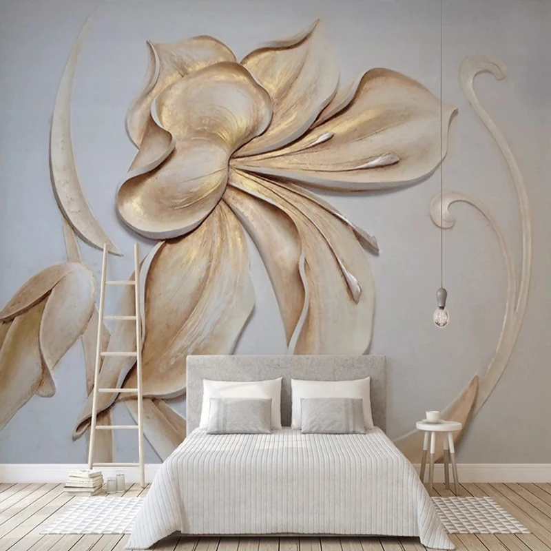 

Фотообои на заказ в европейском стиле с 3D-рельефом и цветочным узором для гостиной, декоративная настенная роспись, фон для интерьера