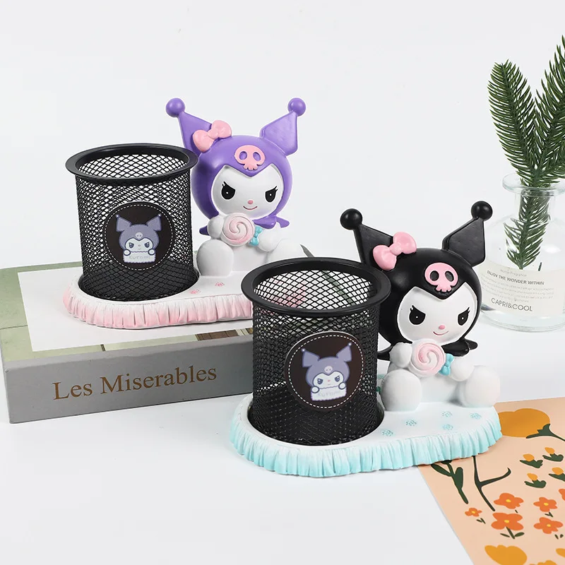 

Sanrio Kuromi Anime Action Figure Toys Hand Held Model Pen Holder Student Stationery Home Desktop Decoration Stitch Stickers