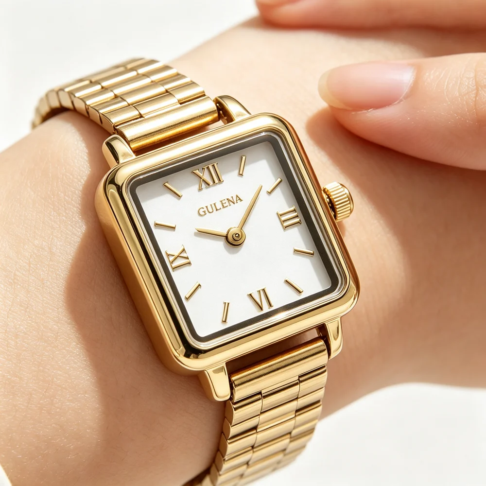 Vintage Square Women Quartz Watch Roman Numeral Dial Metal Bracelet Elegant Ladies Dress Wristwatch Gold Silver Relogio Feminino
