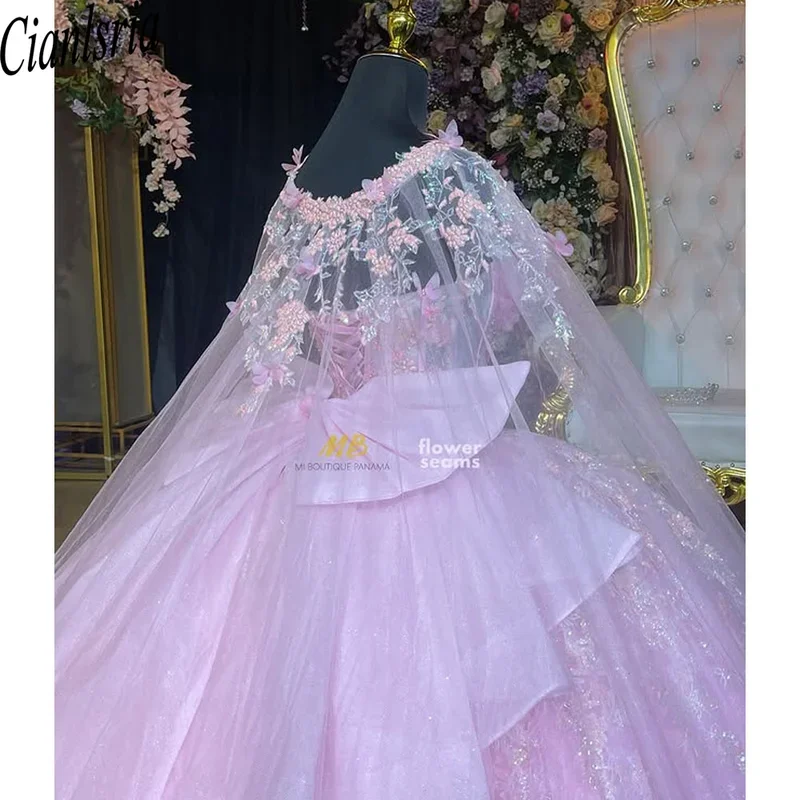الوردي الأميرة Quinceanera فستان أزياء من الدانتل الحبيب رابطة عنق شال حزب فستاين سهرة/فساتين الحفلات vestidos de 15 quinceañera