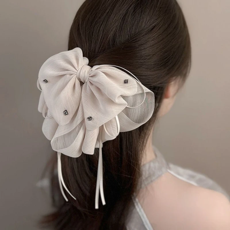 

Women Lady 2026 New Accessories White Black Bowknot Ribbon Decorate Hair Clip Female Spring Summer Hair Claw Headwear Headdress