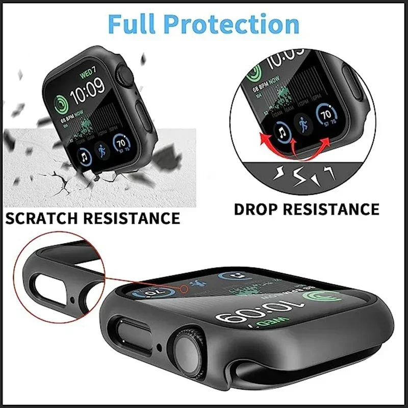 Vetro + Cover opaca per Apple Watch 9 8 7 6 Custodia 45 41 44 40mm 42mm 38mm Paraurti + Protezione schermo per Iwatch SE 5 4 3 2 cover