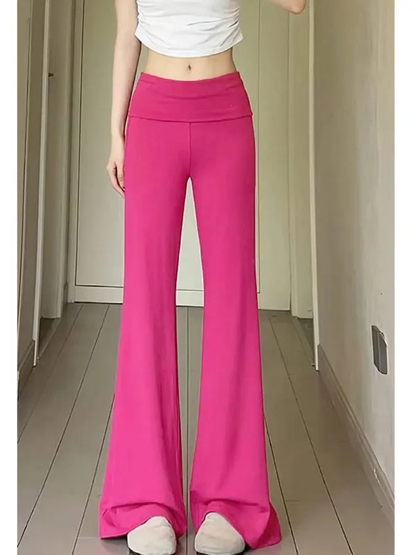Low Waist Wide Leg Pants Women's Knitted Flare Yoga Casual Sweatpants Straight Leg Elastic 2025 New Summer Faion