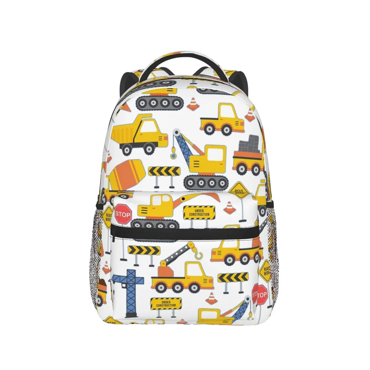 Road Work Under Construction Transportation Pattern Blue Backpacks Boys Girls Bookbag School Bags Kids Rucksack Shoulder Bag